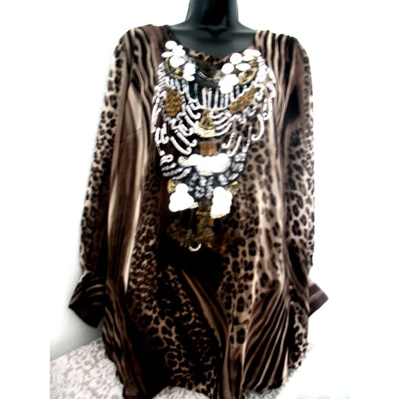 Changes by Together Stretch Abstract Print Black/Tan/Silver beading, Size 18 - Picture 5 of 13